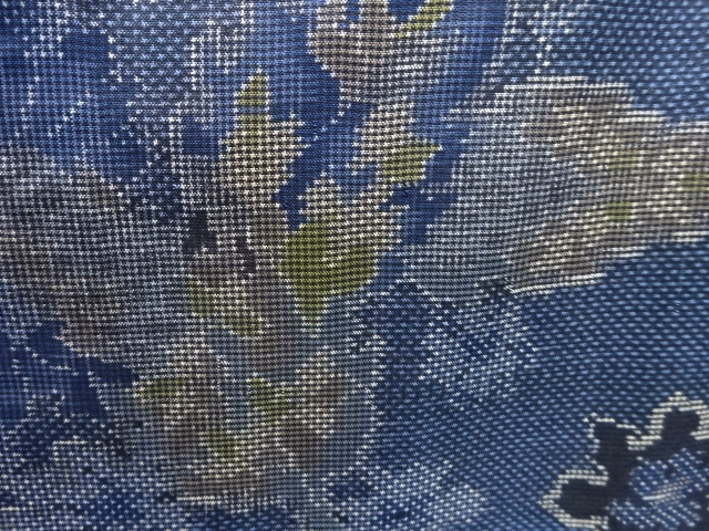 JAPANESE KIMONO / ANTIQUE KIMONO / SILK / DORO OSHIMA TSUMUGI / WOVEN FLORAL PLANTS / 5MARUKI